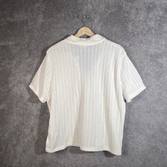 Madewell Womens XL Ivory Crochet Sweater Collared V-Neck Short Sleeve Retro Boho - Picture 2 of 12